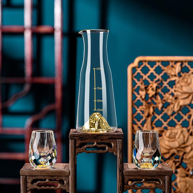 1/2Pcs Shot Glass Crystal Gold Foil Shot Glasses Chinese Style Sake Glasses For Wine Vodka Glasses Double Glass Wine Cup For Bar