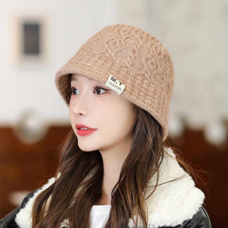 Hats for Women Autumn and Winter Basin Hat Knitted Wool Hat Fisherman Hat Warmth and Thickened Face Showing Small Pullover Hat Head Hat