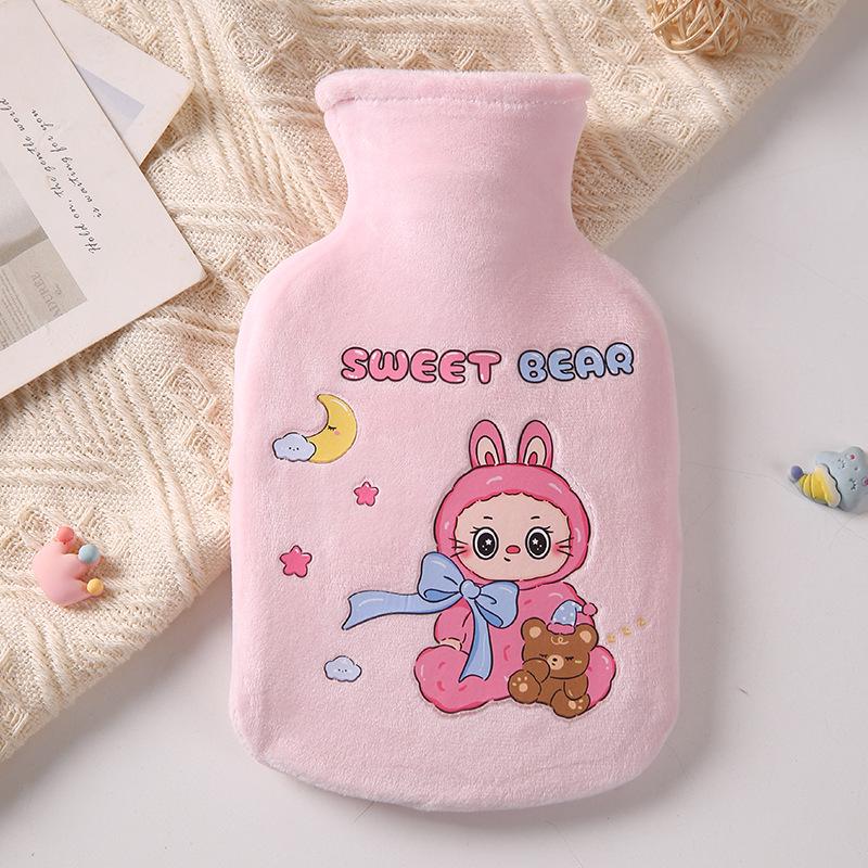 Cartoon Flannel Anti-Scalding Hot Water Bottle - Portable and Refillable for Students and Babies