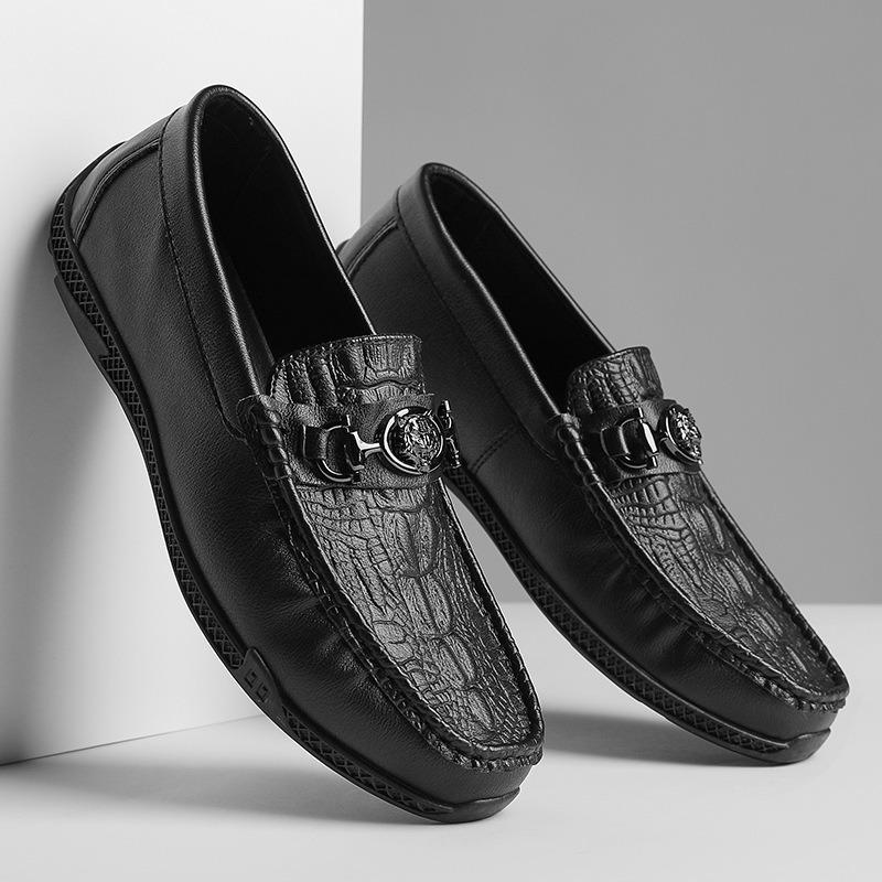 Doudou Shoes Men's New Crocodile Pattern Men's Casual Loafer Leather Shoes One Pedal Men's Shoes