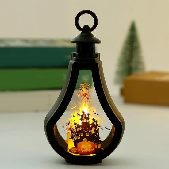 Yousheng Halloween Candle Lantern, Vintage Castle Witch Scarecrow Flameless LED Lighted Lantern for Halloween Table
