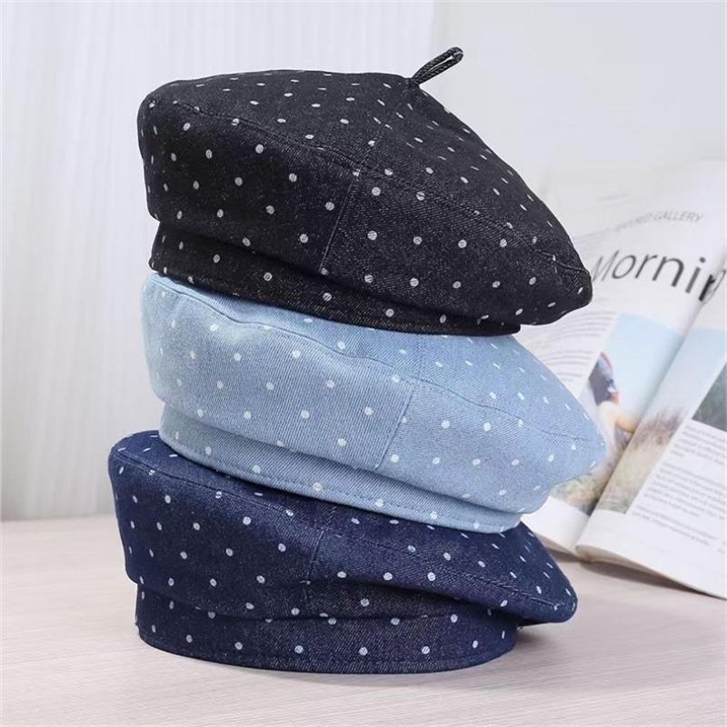 Women S Vintage Polka Dot Beret Hat Large Size Fashionable Painter Cap