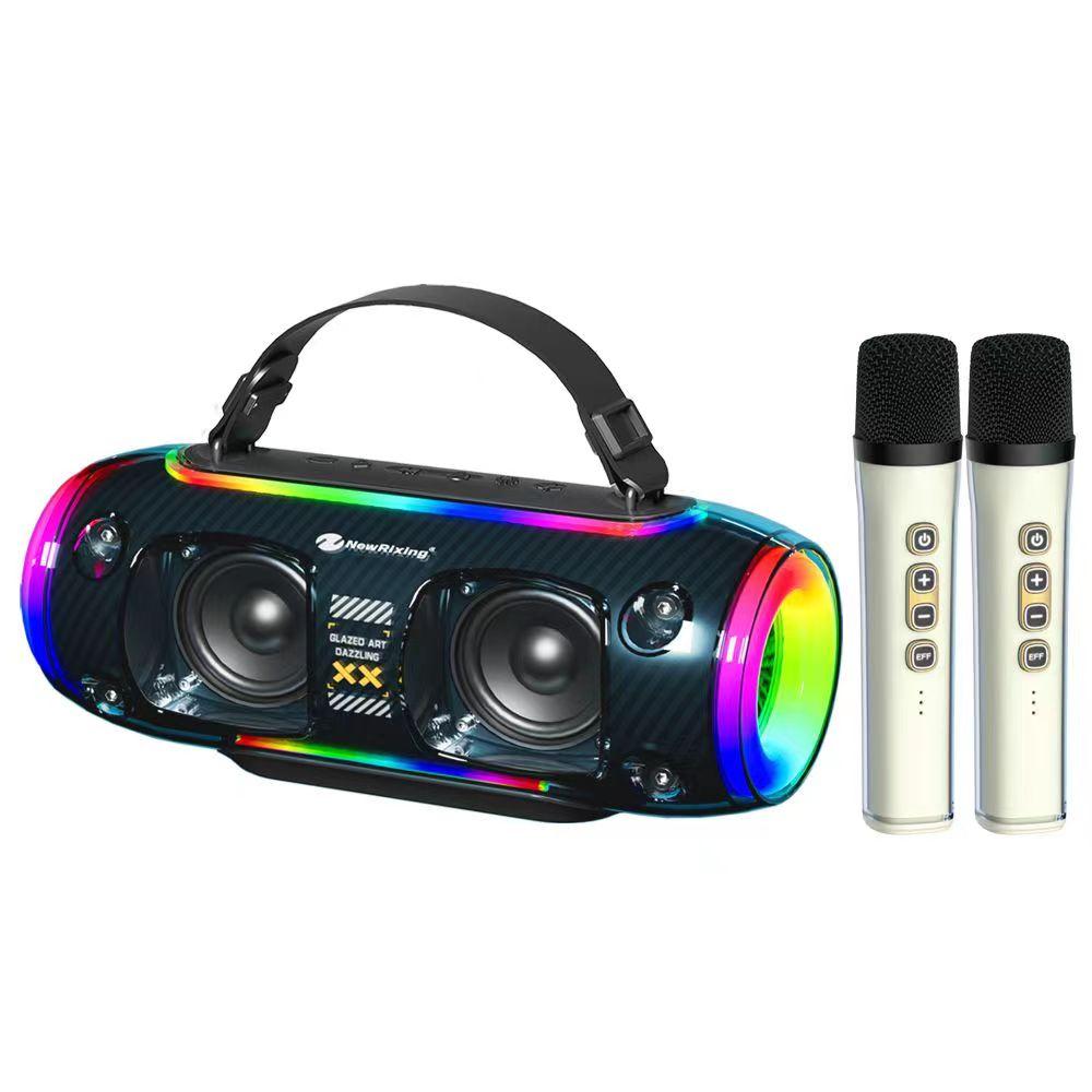 

NR8806 Вуличний Bluetooth-сумісний динамік RGB підсвітка Караоке Звукова колонка з 2 мікрофонами Blue