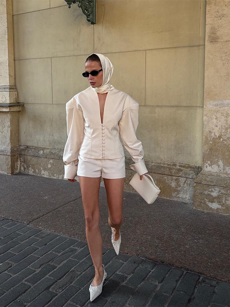 Women's V-neck Jacket Women's Solid Color Single Breasted Jacket Ladies' Waist Cinched Suit 2026