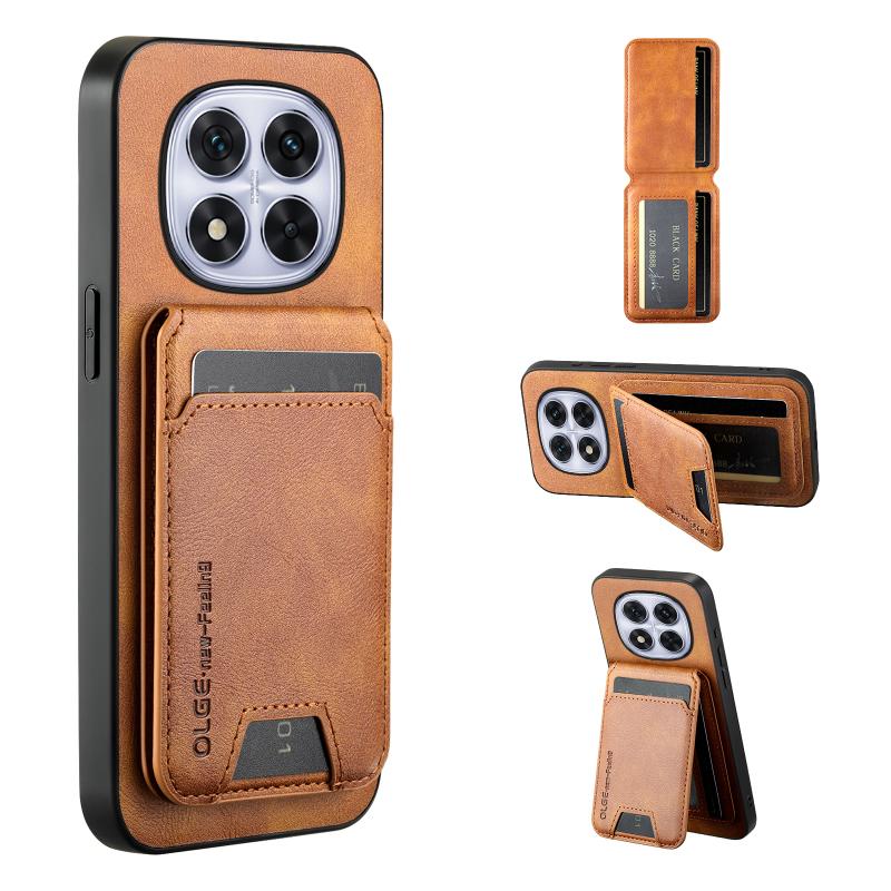 

For Magsafe Magnetic Wallet Card Slot Bracket Solid Color Leather Bumper Phone Case For Redmi Note 14 Pro 11 12 13 Pro 14C 13C Redmi Note 13 Pro 4G