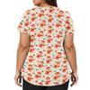 Women's Christmas Print V-Neck Short Sleeve Work Shirt with Pockets Caregiver Uniform Top