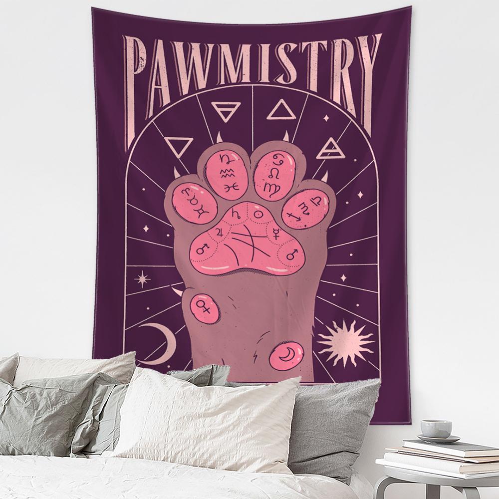 Cat Paws Tarot Tapestry Wall Hanging Witchcraft Bohemian Style Kawayi Hippie Girls Dormitory Home Decor