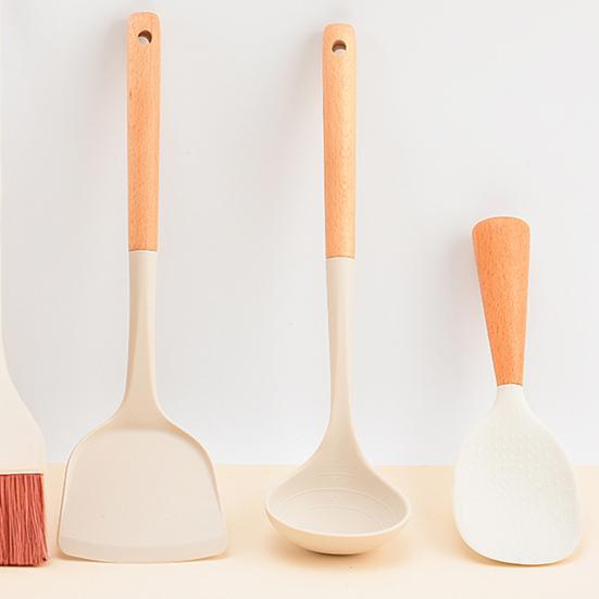 4-delat köksredskapsset Multifunktionell silikonspatel Soppslev Rislev med förvaringsbricka Värmetåliga matlagningsverktyg för stekning servering