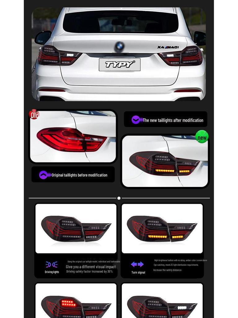 BMW X4 Tail Light Assembly 2014-2018: Modified CSL LED Rear Lights with Daytime Running and Flowing Turn Signals