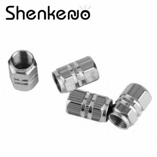 4 Silver Hex Aluminum Wheel Tire Pressure Air Stem Valve Caps for Auto-Car-Truck