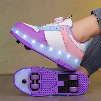 Children's LED Light Walking Shoes Double Row Four-Wheel Roller Skates Ice Skate Shoes Unisex Kids' Wheeling Footwear