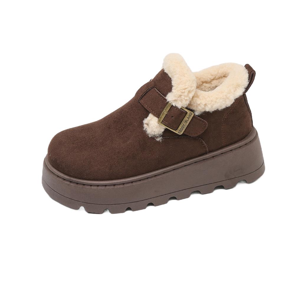 Dámské sněhule na platformě z umělého semiše podzim zima zateplené plyšové kotníkové boty mujer protiskluzová silná podrážka bavlnou polstrované boty 40