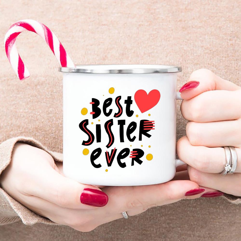 Cea mai bună soră vreodată drăguță Idei mici de cadouri Cana drăguță de cafea Cadouri pentru soră Decor pentru rulotă Cana emailată pentru camping Cadouri de zi de naștere pentru soră