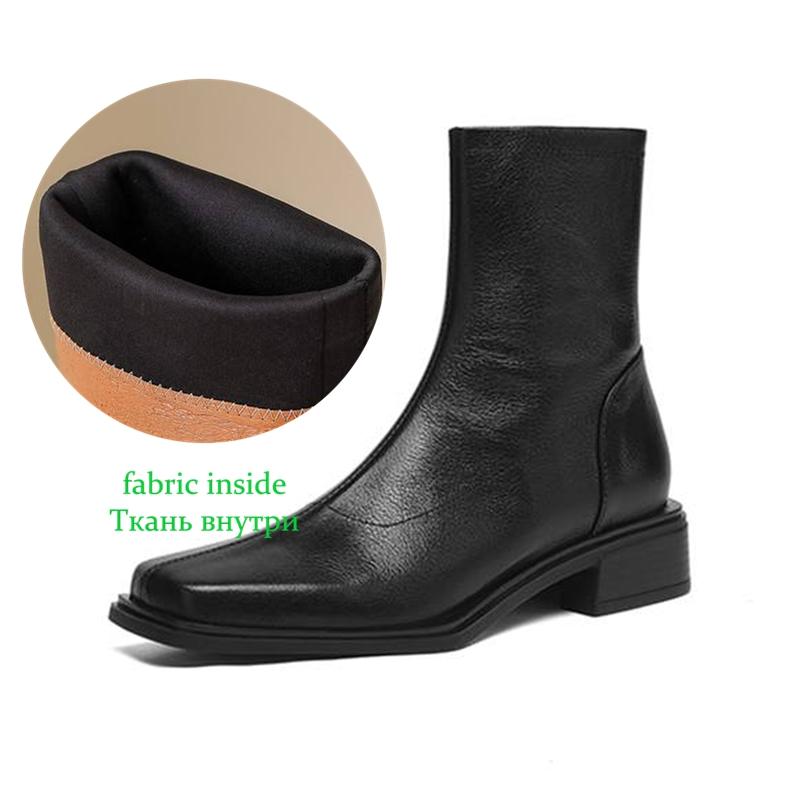 Krazing Pot Sheepskin Winter Square Toe Western Boots Med Heels Zipper Pleated Decoration Women Ankle Boots 34