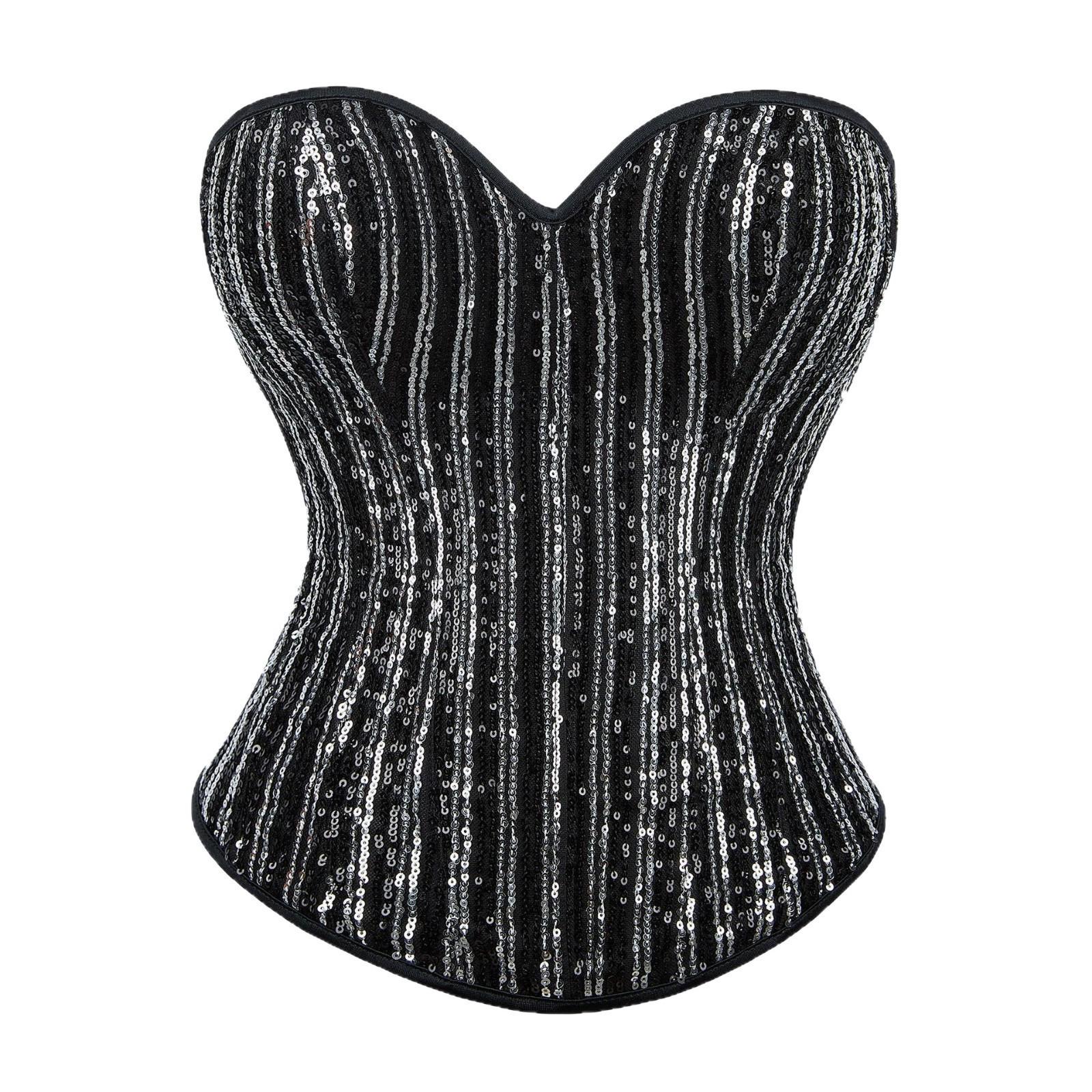 

Черный серебристый топ-корсет bodycon без бретелек с пайетками и поддержкой для груди для женщин чёрный