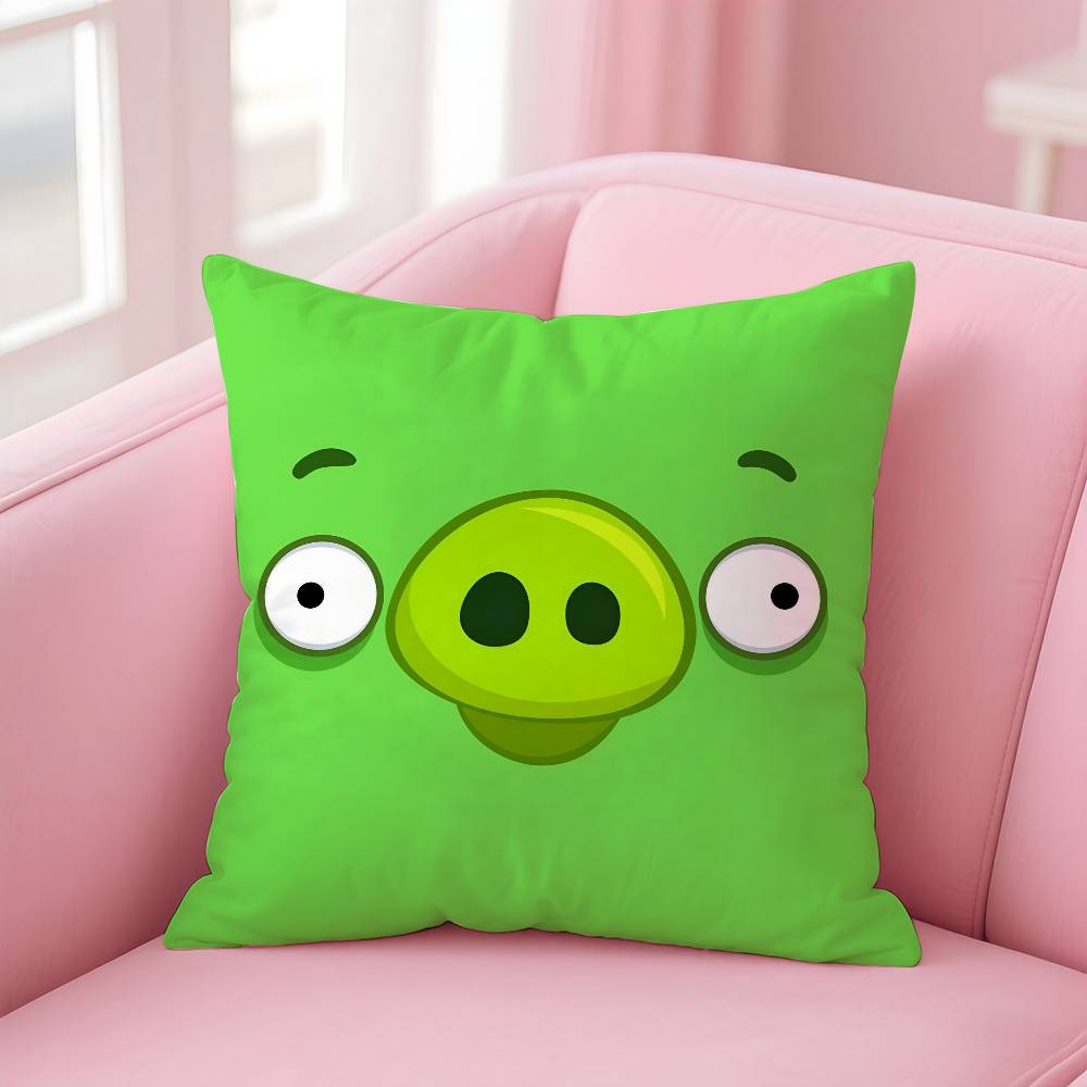 Animation A-A-Angry Birds Cartoon Pillow Case Anti-Dustmite Pillowcase Invisible Zipper Silky Short Plush Sofa Cushion Cover