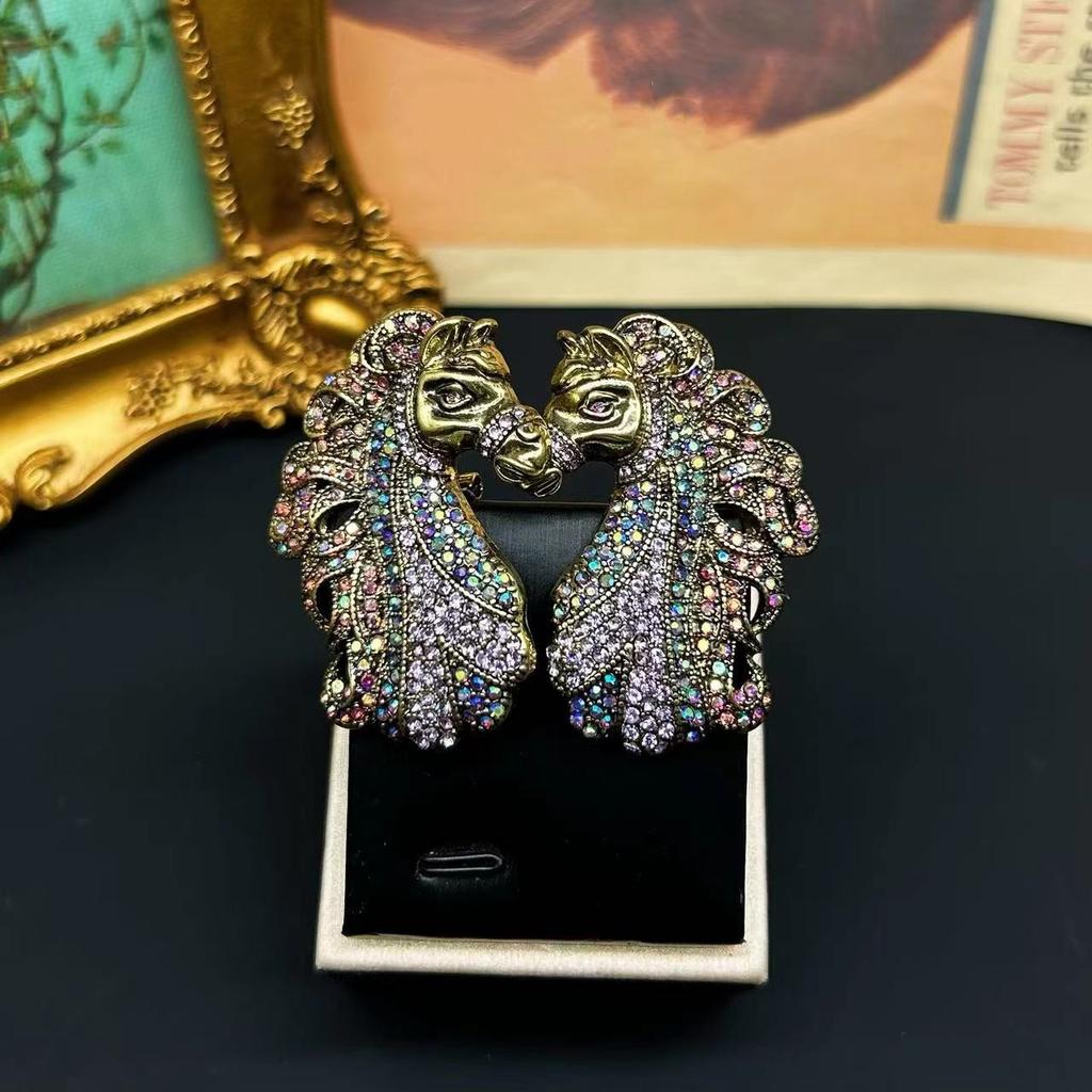 vintage two-headed horse Drop exaggerated necklace earrings