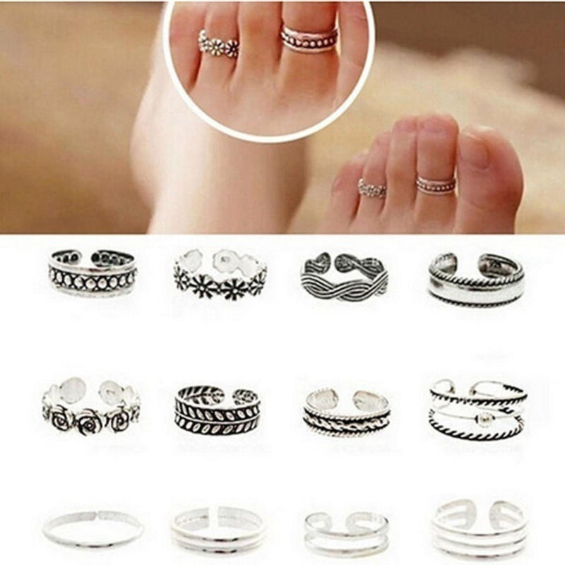 12 Stück Verstellbare Zehenringe Fingerringe Set für Damen Mädchen Silber Gold Farbe Offenes Design Fuß Hand Schmuck Mode Accessoirexxx