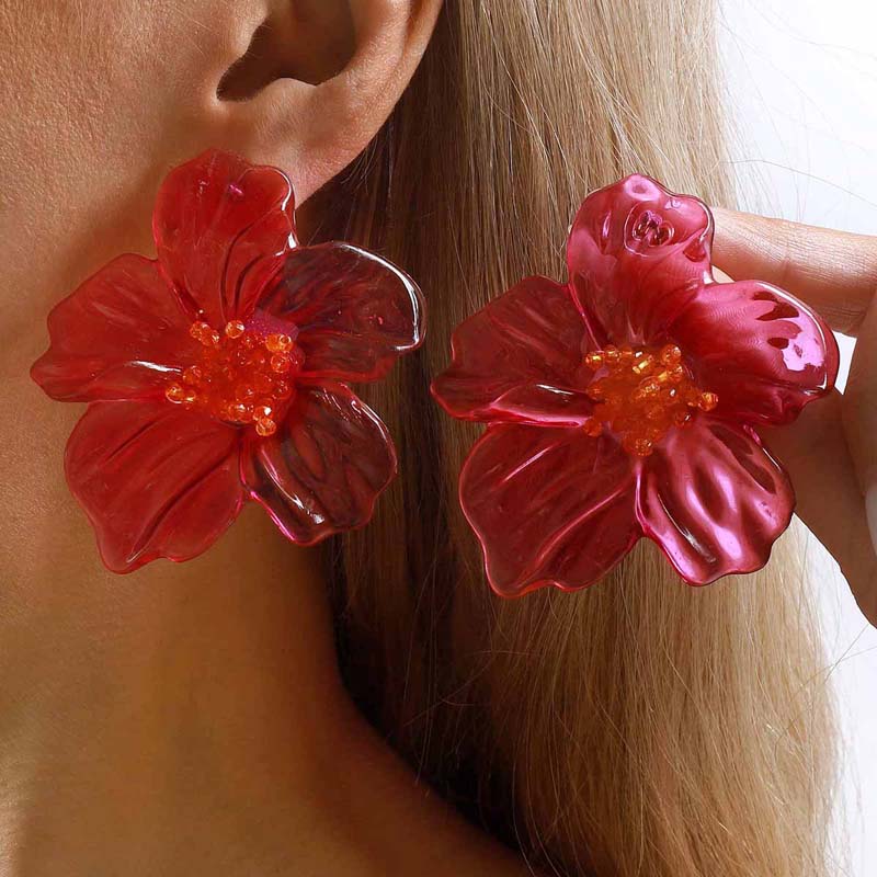 2026 New Trendy Colorful Resin Flower Stud Earrings for Women Exaggerated Large Petal Temperament Earrings Jewelry Accessories