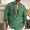 2025 Men's Trendy European & American Print Long Sleeve Stand Collar Casual Shirt