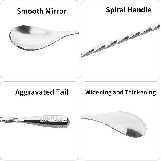 2Pcs Cocktail Spoon Long Handle Bar Spoon - 12" Metal Spoons Drink Mixers for Cocktails Stainless Steel Spoons Stirring Spoons for Coffee Bar