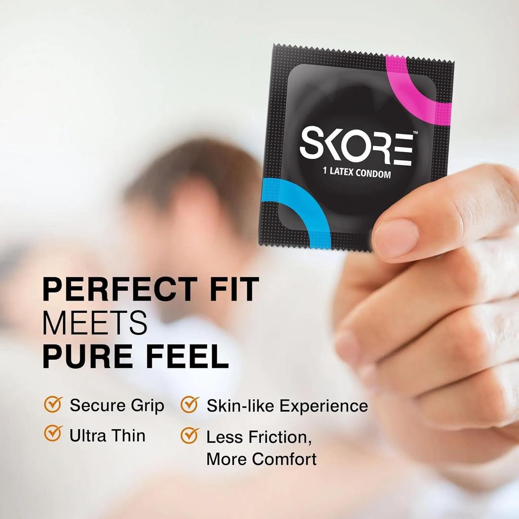 Skore Skin Fit Ultra-Thin Condom Pack of 1 x 10pcs 49mm Tight Fit Ultra Thin Skin-Like Feeling Disposal Pouch Hygienic Use
