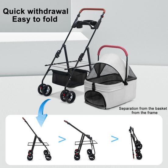 Pet Stroller, Folding Dog Stroller, Pet Folding Stroller, 4 Wheels Dog/Cat Puppy Stroller, Travel Carrier for Small/Medium