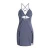 Women's Satin Sheer Mesh V Neck Push Up Double Slit Cami Sleep Dress with Robe Set