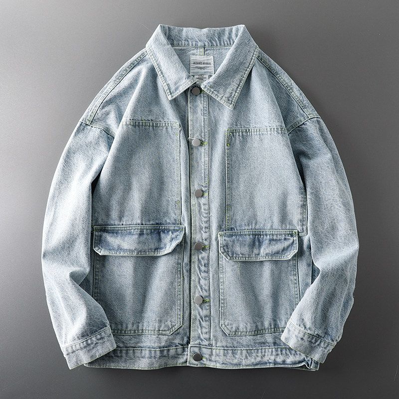 Label Cutting Amekaji Retro Heavy Weight Spring and Autumn Workwear Light Blue 2XL