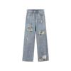 American Retro Ripped Slim-Fit Jeans - Damen Hong Kong Style, Lockere Gerade, Vielseitige Sommerhose mit Weitem Bein