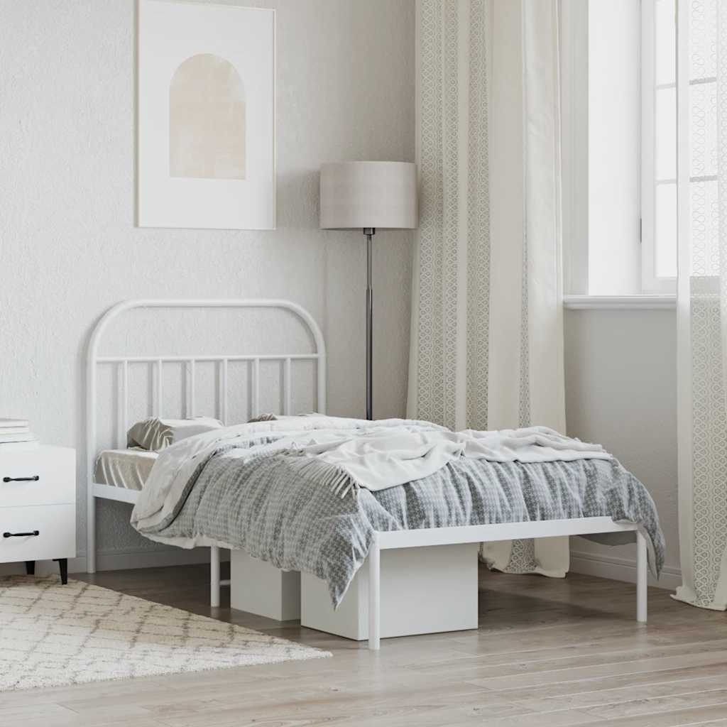Metal Bed Frame with Headboard White 107 X 203 Cm