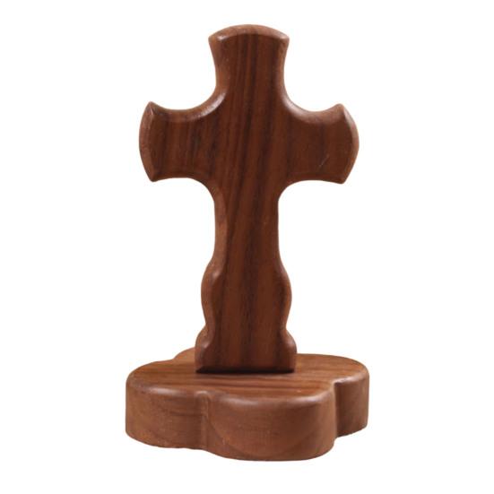 Standing Wooden Crucifix Statue Tabletop Religious Figurine Spiritual Christian Gift for Church Home Office Table Decor