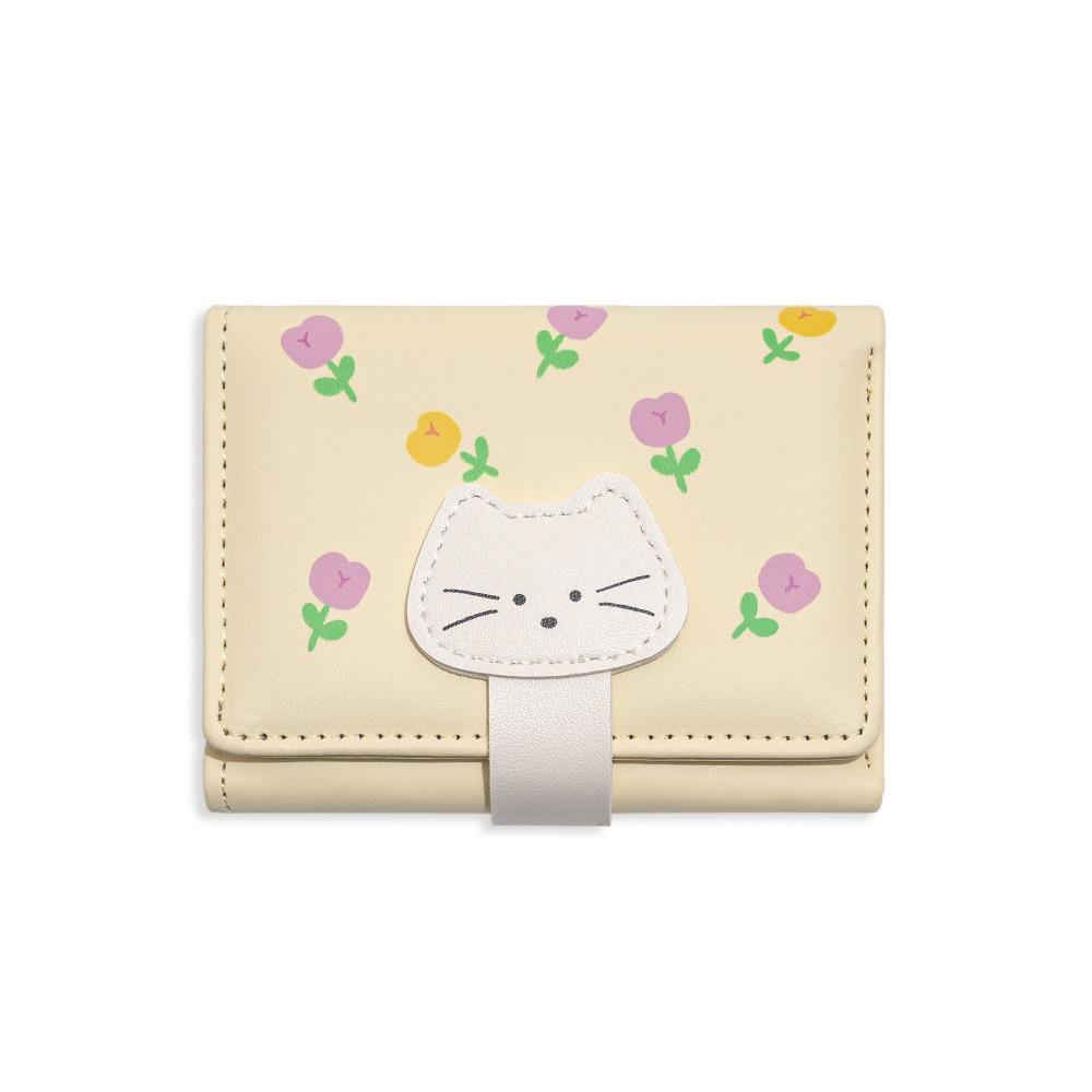 PU Leather Flower Printed Wallet Portable Three Fold Wallet Coin Purse Short Leather Purse  Travel