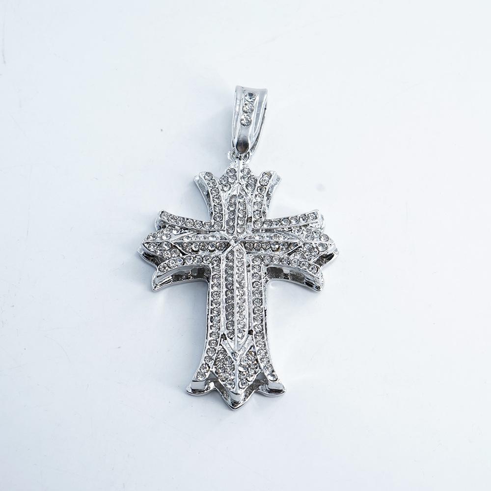 Modische Legierungskreuz-Voll-Diamant-Einfache Anhängerhalskette mit übertriebener Persönlichkeit, Leichter Luxus-Accessoire-Schmuck