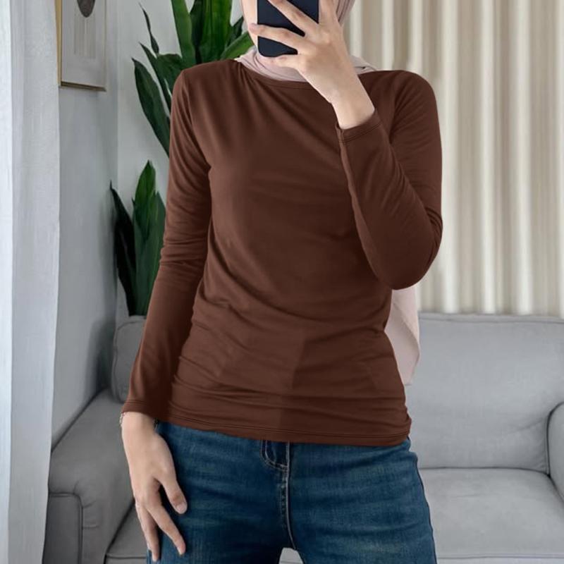 ZANZEA Women Casual Round Neck Long Sleeve Basic T-Shirts S коричневый