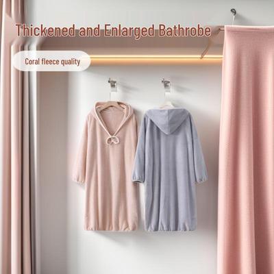 Plus Size Hooded Long Sleeve Bathrobe - Water Absorbent & Soft for Adults