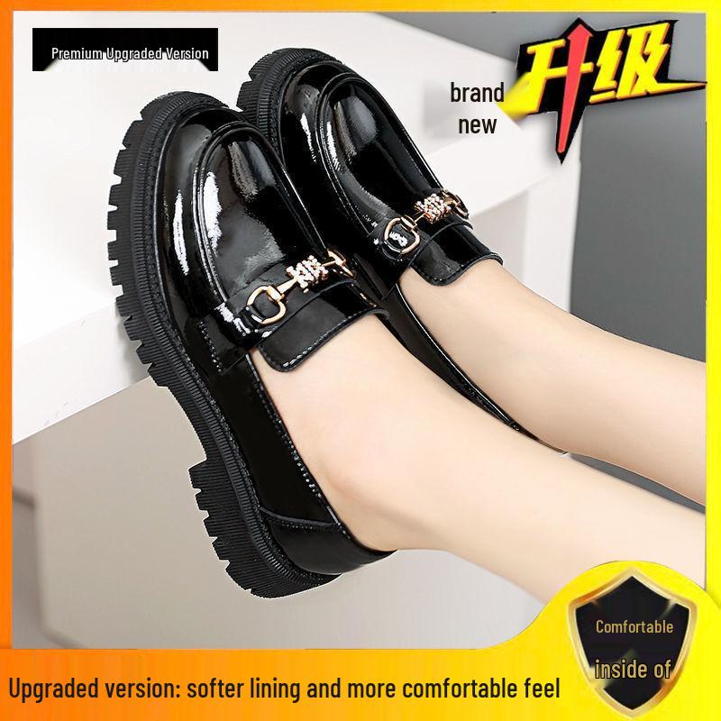 

Женские лоферы на платформе из натуральной мягкой кожи - Весна 2022, Британский стиль, Толстая подошва, Черные 35