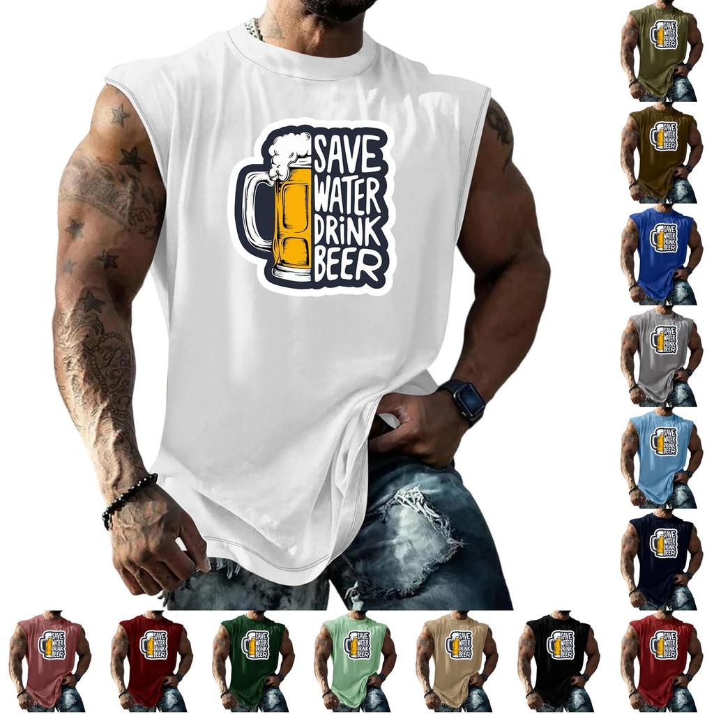 Men Sleeveless Tank Top Loose Fit Casual Streetwear Graphic Print Muscle Shirt Summer Beach Holiday Workout Gym Vest