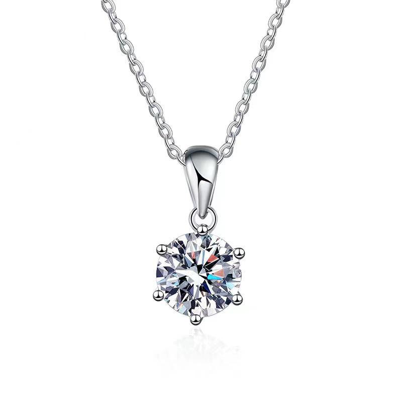 Moissanite Classic Four-Prong Necklace: Simple S925 Sterling Silver Pendant for Women, Japanese & Korean Inspired Light Luxury Style.