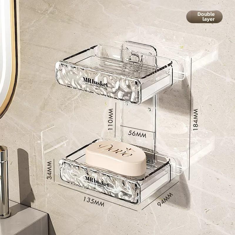 

Настенная мыльница без пробивания, бытовая настенная мыльница для ванной комнаты с дренажем, двухслойная мыльница Double layer