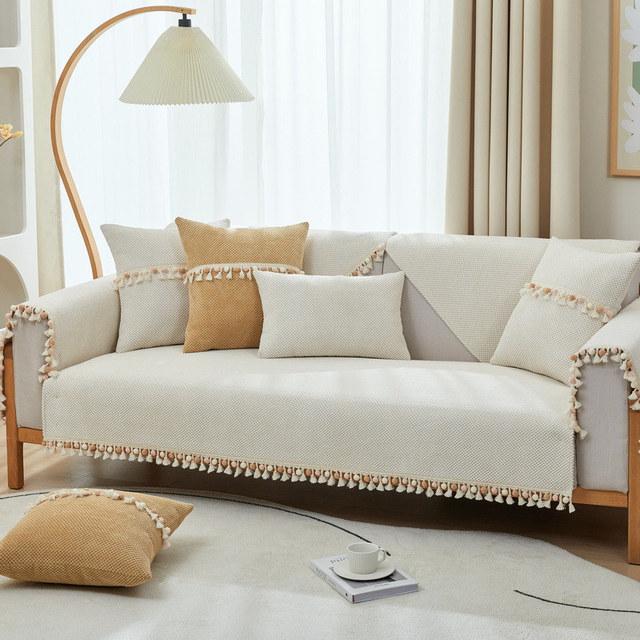 

Velvet Tassels Sofa Cover L Shape Non Slip Furniture Protector Soft Couch Cover For Living Room Chair Seat Cover Cushion cover30x50cm бежевый
