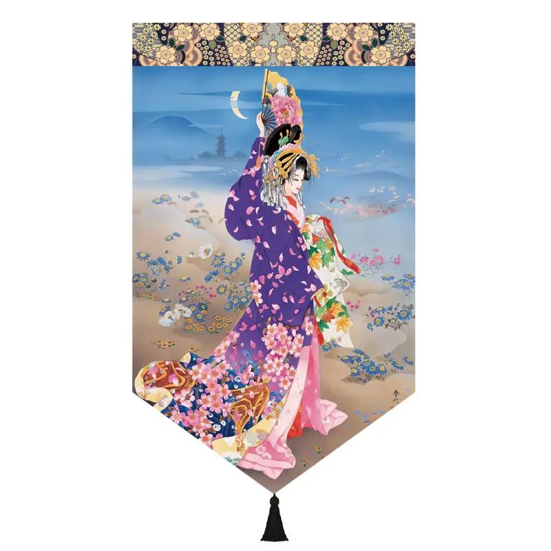 Japanischer Stil Noren Restaurant Tür Kopf Strahl Dreieck Dekorative Warme Volant Ukiyo Damen Druck Stoff Kurze Türvorhänge