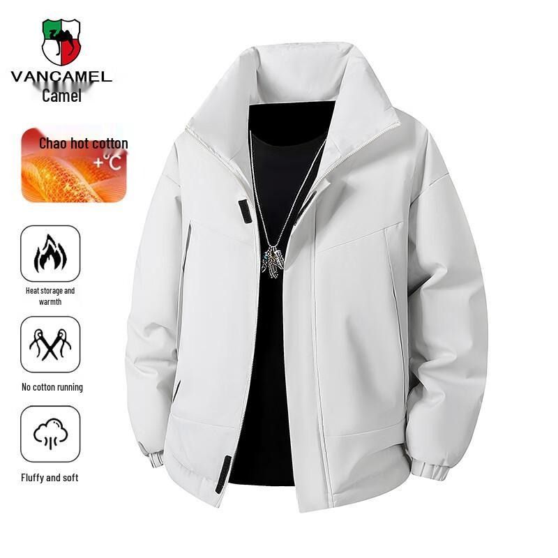 VANCAMEL Jachetă de iarnă călduroasă pentru bărbați, croială largă, cu căptușeală