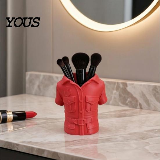 Bright Red Desk Decor 3D Printed Shirt-Shaped Pen Holder, Creative Workwear Organizer for Pencils Markers Unique Office Accessory Scissors,