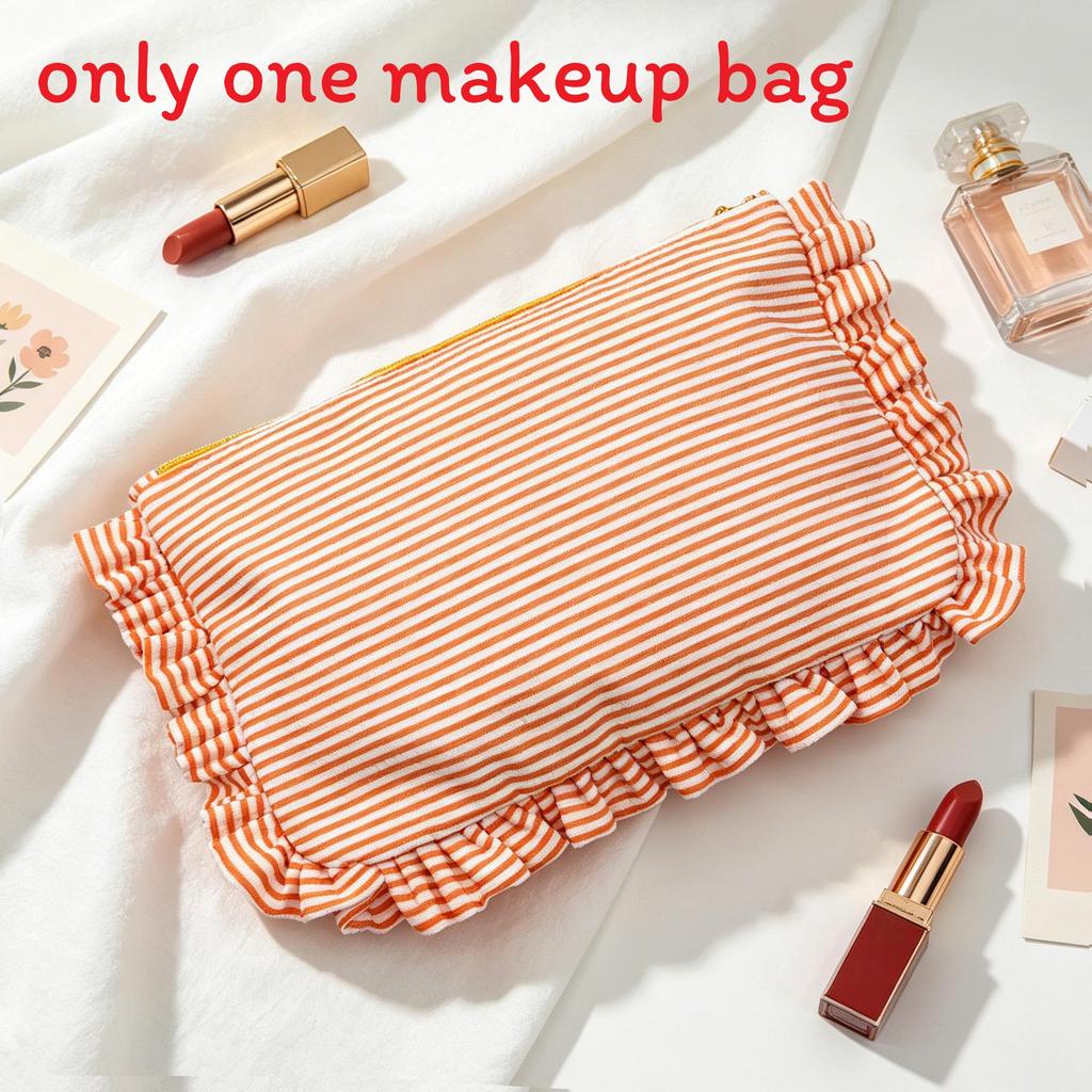 Minimalist Striped Makeup Bag With Zipper For Travel And Home Storage