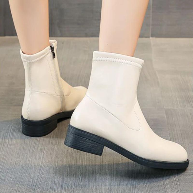 Fashion White Woman Short Shoes Leather Booties Round Toe Ankle Boots for Women Comfortable and Elegant Spring 2024 Pu High Quality Hot
