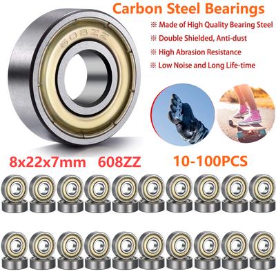 10-100Pc 608ZZ Ball Bearings High-carbon Steel Double Shielded Miniature Deep Groove Skateboard Ball Bearing 8mm*22mm*7mm ABEC-7