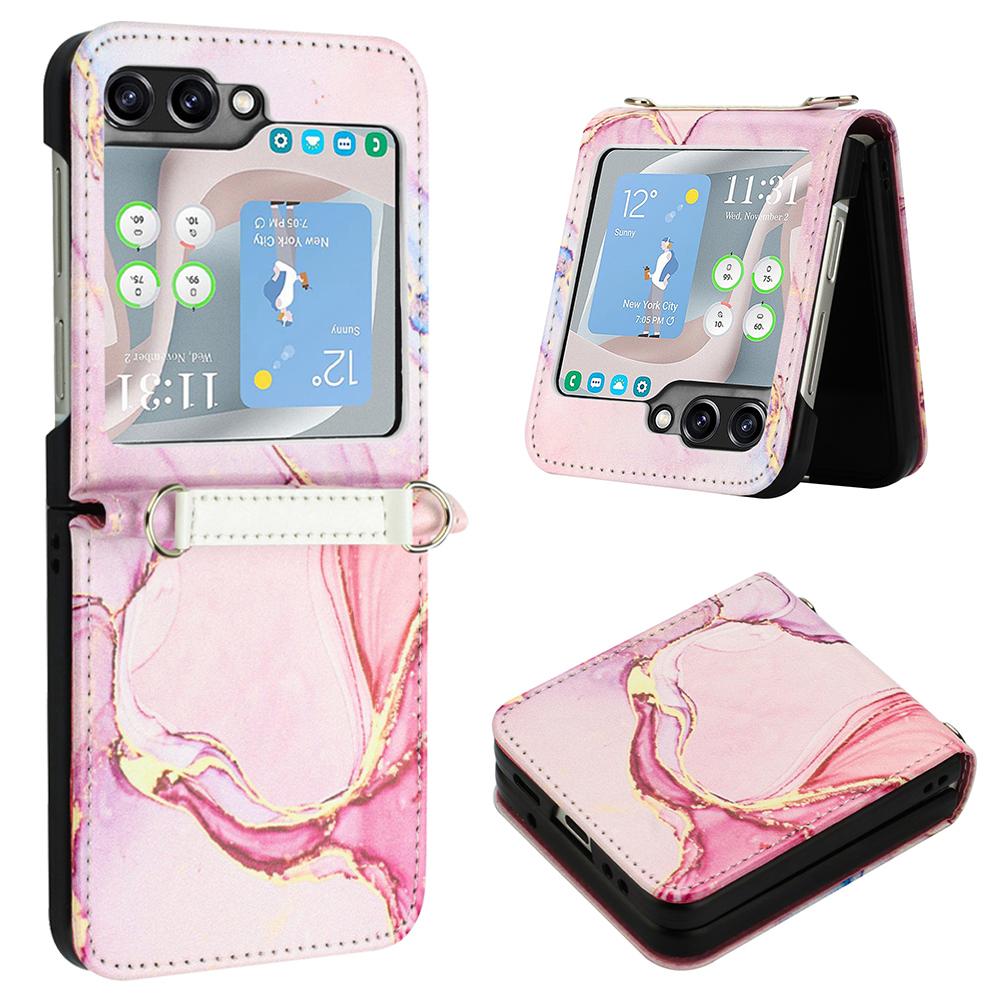 

Серия кожаных чехлов с принтом YB-5 для телефона Samsung Galaxy Z Flip5 5G, чехол из ПУ-кожи с мраморным узором Rose Gold LS005