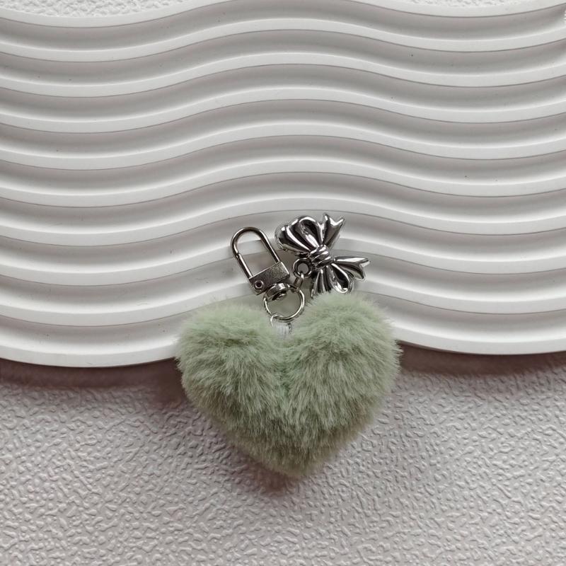 Sweet Plush Heart Bowknot Keychain Pendant Lovely Hanging Decorations Keyring Charm for Purse Bag Backpack Handbag