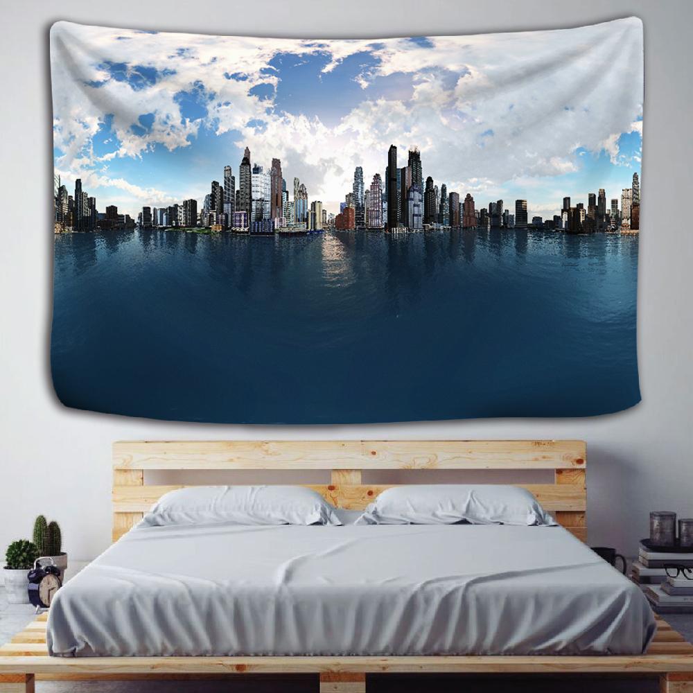 Hot Air Balloon Castle Tapestry Wall Hanging City Building Bohemian Bedspread Travel Mattress Bedroom Background Decor